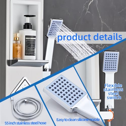 Shower Panel Tower System with Storage- Brushed Gray | 304 Stainless Steel 5-Function Shower Panel Faucet Set with Powerful Body Jets, Rainfall, Waterfall,Handheld and Tub Spout - color: Brushed Gray