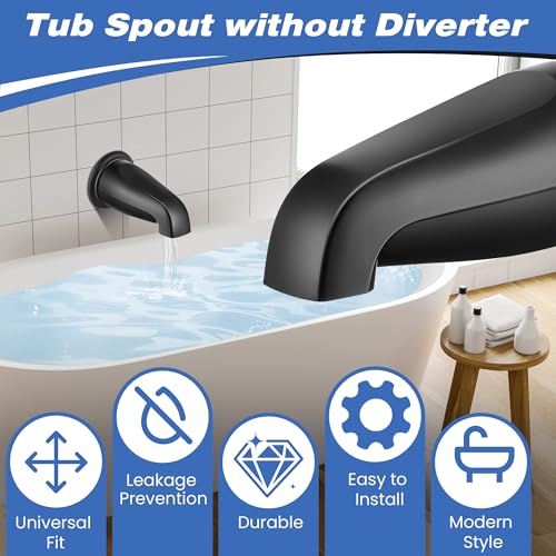 Dreyoo Tub Spout (Universal Fits 1/2" Copper Pipe, 1/2" IPS and 3/4" IPS), Bathroom Bathtub Faucet with Adapters and Hex Wrench(Matte Black,Without Diverter) - color: Matte Black, style: Without Diverter