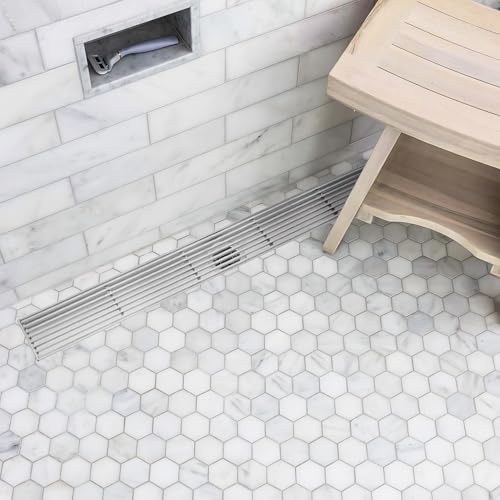 Linear Shower Drain, 28 inch Brushed Nickel | Including Hair Catcher and Removable Grate, 304 Stainless Steel, Easy to Install and Clean (Drain Base Not Included) - color: Brushed Nickel, size: 28 inch
