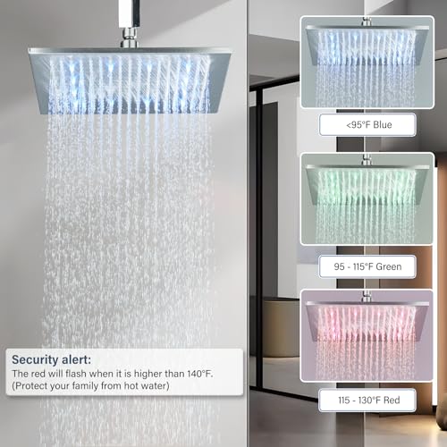 NeierThodore 12" LED Square Rainfall Shower Head Brushed Nickel Top Sprayer Shower Head Wall/Ceiling Mounted - color: Brushed Nickel, size: 12 Inch