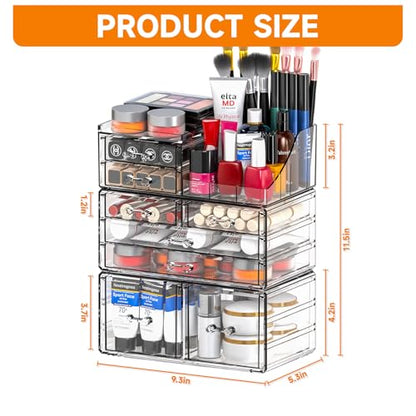 Cq acrylic 3 Pack Clear Makeup Organizer Countertop,Stackable 8 Drawers Skin Care Organizer,Cute Make Up Organizers for Vanity Jewelry,Hair Accessory,Beauty,Skin Care,Skincare Product Desk Storage - size: 8 Drawers-Set of 3