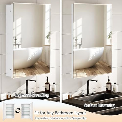 Bathroom Medicine Cabinet with 24x36 in Rectangular Beveled Frameless Mirror,Wall Mounted Mirror Cabinet for Bathroom Toilet Kitchen,Recess or Surface Mount - size: FMG-CM7005-2436