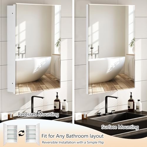 Bathroom Medicine Cabinet with 16x20 in Rectangular Beveled Frameless Mirror,Wall Mounted Mirror Cabinet for Bathroom Toilet Kitchen,Recess or Surface Mount - size: FMG-CM7005-1620