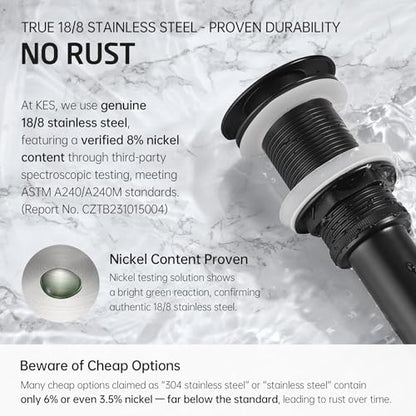 KES Bathroom Sink Drain Without Overflow Vessel Sink Lavatory Vanity Pop Up Drain Stopper Matte Black for 1.6"-1.9" Sink Hole, All Metal Rustproof Brass and 304 Stainless Steel, S2008D-BK - color: Matte Black, style: NO Overflow, 1 Pack