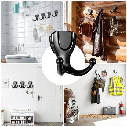 Coat Hooks Wall Hooks for Hanging, Metal Hooks Wall Mounted for Coat Heavy Duty Double Wall Hooks for Hanging Hat, Towel, Key, Robe, Coats, Scarf, Bag, Cap, Coffee Cup, Mugs (4, Black) - color: Black