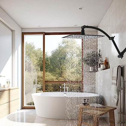 Hibbent All Metal 16'' Shower Head Extension Arm, Matte Black | Solid Brass Adjustable Shower Arm with Lock Joint, Flexible Height & Angle, Universal Connection Shower Head Extender - color: Matte Black, size: 16 Inch
