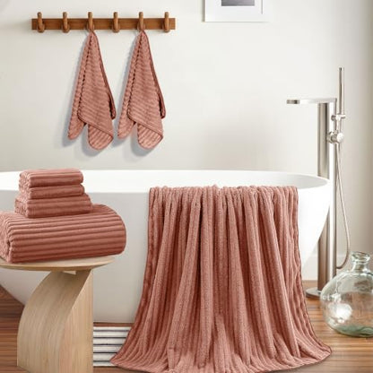 Extra Large Bath Towel Set 10 Piece, XL Bath Towels 35"x67" Oversized Bath Sheets, 280 GSM Microfiber Quick Dry Absorbent Towels, 5 Bath Sheets & 5 Hand Towels (Terracotta) - color: Terracotta, size: Bath towel 35" x 67"+hand towel 30"x13"