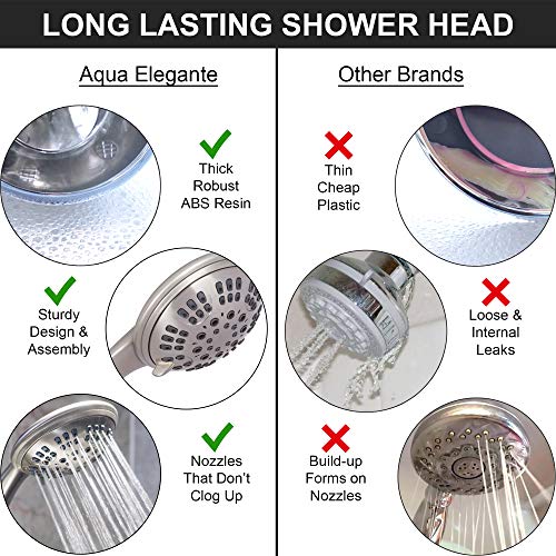 Aqua Elegante Luxury Handheld Shower Head - 2.5 GPM - Brushed Nickel | 6 Function High Pressure Hand Held Showerhead for Low Water Flow with Self-Clean Nozzles, Easy Install Replacement Sprayer - color: Brushed Nickel, size: 2.5 GPM
