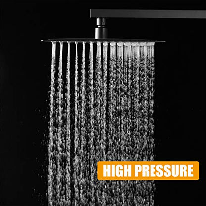 10 In Rain Shower Head High Pressure Rainfall Shower Head Matte Black | Square Rain Bathroom Showerhead, High Flow, Large Stainless Steel, Ceiling Mounted, Wall Mounted, Waterfall Full Body - color: Black, size: 10 Inch