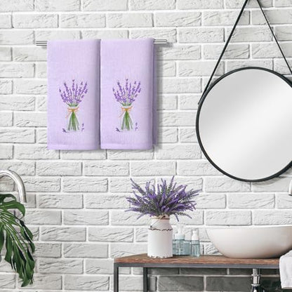SmoothNovelty 2 Pcs Lavender Hand Towels Purple Bathroom Decor 14x29 Inch Embroidered 100% Cotton Soft Absorbent Spring Summer Decorative Hand Towels for Bathroom Kitchen - style: Lavender
