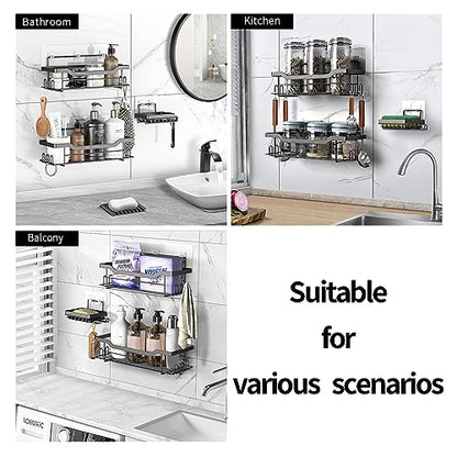 Shower Caddy Shelves Organizer, 3 Pack with Soap Holder, No Drilling Wall Mounted Self Adhesive Shelves, Matte Black - color: Matte Black
