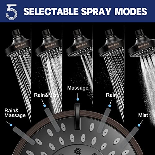 High Pressure Shower Head, HOPOPRO 5-Mode Fixed Showerhead, NBC Recommended | The Washington Post, NBC, Today Recommended, Consumer Reports Tested High Flow Fixed Shower Head (4 Inch Oil Rubbed Bronze) - color: Oil Rubbed Bronze, style: 4 Inch Modern