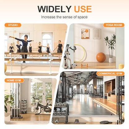 Hasipu Home Gym Mirror, 48"x24" Each, 2-Pack Frameless Wall Mounted Mirrors with Glass Clamps & 1 Aluminum Rail, Large Body Mirror for Home Gym, Yoga Studio, Bedroom, Silver Tempered Glass - size: 48"x24" - 2PCS