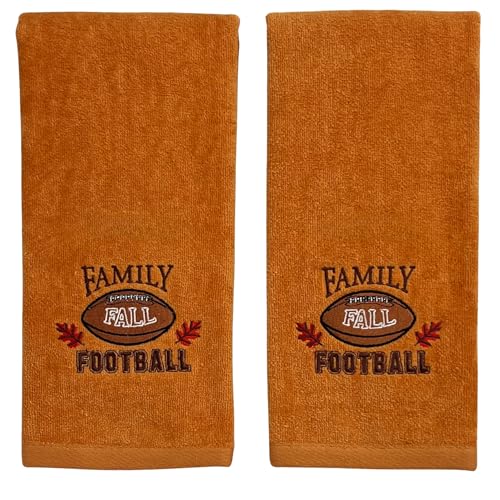 Serafina Home Fall Kitchen Bathroom Hand Football Towels, 16 x 25 inches, Set of 2, Plush Soft Rust Orange Family Football Design,100% Cotton, 16" x 25" Inches, Oeko-TEX Certified - color: Family Football