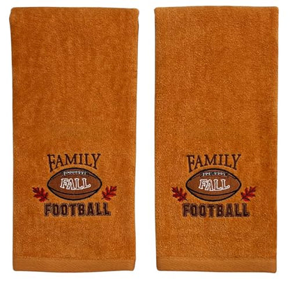 Serafina Home Fall Kitchen Bathroom Hand Football Towels, 16 x 25 inches, Set of 2, Plush Soft Rust Orange Family Football Design,100% Cotton, 16" x 25" Inches, Oeko-TEX Certified - color: Family Football