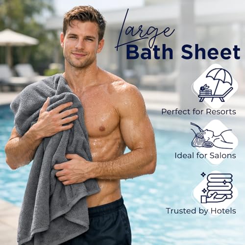 DAN River 2 Pack Bath Sheets Extra Large 35x70, Large Bath Towels for Adults, XL Oversized Heavy Duty Towel Set, 600 GSM 100% Ring Spun Cotton, Soft Quick Dry, Grey - color: Gray, size: Bath Sheet 35x70" (PK 2)