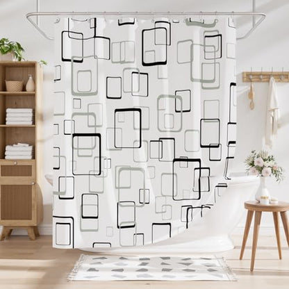 AmazerBath Shower Curtain Grey, Geometric Plaid Cloth Shower Curtain Sets with 12 Shower Curtain Hooks, Washable Fabric White Shower Curtain, Luxury Farmhouse Bathroom Shower Curtain, 72x72 Inches - color: E- Grey Checkered +12 Metal Hooks, size: 72"W x 7