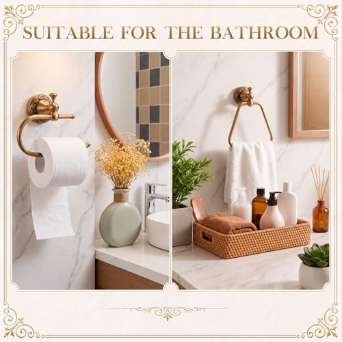 2 Pcs Antique Brass Toilet Paper Holder Towel Ring Set, Vintage Bathroom Hardware, Wall Mounted Toilet Tissue Holder Hand Towel Ring, Rustproof Brass Bathroom Accessories(Style 3) - style: Style 3