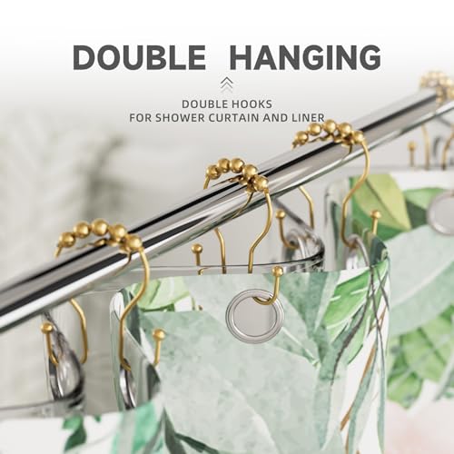 Bathway Shower Curtain Hooks, Shower Curtain Rings Rust Proof Double Hook Shower Curtain Hooks, 12 Pcs Dark Gold Shower Hooks for Shower Curtain, Shower Rings for Curtain, Metal Shower Rod Hooks - color: Dark Gold