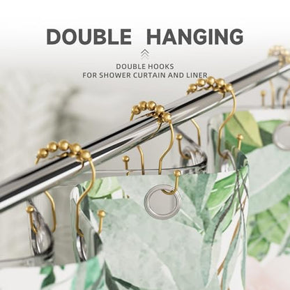 Bathway Shower Curtain Hooks, Shower Curtain Rings Rust Proof Double Hook Shower Curtain Hooks, 12 Pcs Dark Gold Shower Hooks for Shower Curtain, Shower Rings for Curtain, Metal Shower Rod Hooks - color: Dark Gold