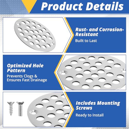 2pcs 4 Inch Stainless Steel Round Screw-in Shower Drain Cover Replacement Easy-to-Install Floor Drain Grate with Screws Brushed Nickel - color: Brushed Nickel