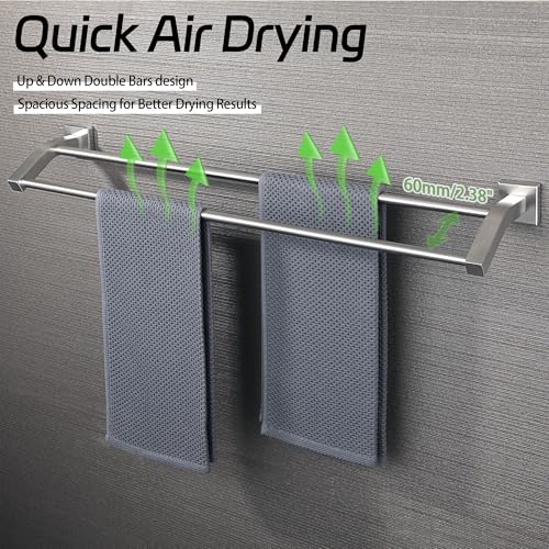 Alise Double Towel Bar,28" Towel Rack for Bathroom Wall Mount,Brush Nickel | SUS304 Stainless Steel Bathroom Towel Holder, Quick Drying Towel Hanger Towel Rod, Useable Length 26.9" - color: Brushed Nickel, size: 28-Inch(Joining Process)