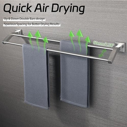 Alise Double Towel Bar,28" Towel Rack for Bathroom Wall Mount,Brush Nickel | SUS304 Stainless Steel Bathroom Towel Holder, Quick Drying Towel Hanger Towel Rod, Useable Length 26.9" - color: Brushed Nickel, size: 28-Inch(Joining Process)