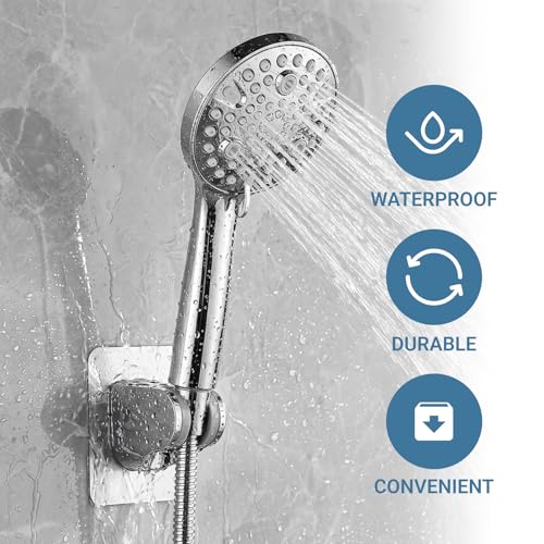 Adhesive Shower Head Holder, No Drill Wall Mount Adjustable Handheld Showerhead Bracket for Bathroom, RV, Kids Shower（Chrome） - style: Silver