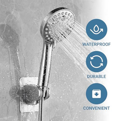 Adhesive Shower Head Holder, No Drill Wall Mount Adjustable Handheld Showerhead Bracket for Bathroom, RV, Kids Shower（Chrome） - style: Silver