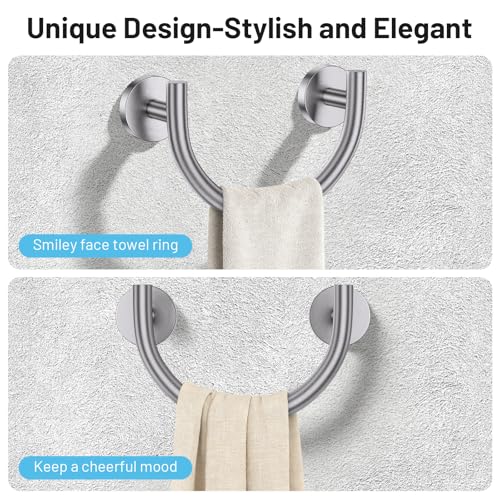Brushed Nickel Smiley Face Towel Ring Bathroom Hand Towel Holder Stainless Steel Wall-Mounted Bathroom Hardware Accessories Towel Rack - color: Brushed Nickel
