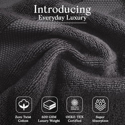 Premium Staple Cotton Bathroom Towel Set - Dark Gray 600 GSM 6-Piece Luxury Bath Towel Set 1 Stripe - 2 Bath Towels, 2 Hand Towels & 2 Washclothes Set - High Absorbent & Quick Dry for Gym, Spa, Hotel - color: Dark Gray - 1 Stripe