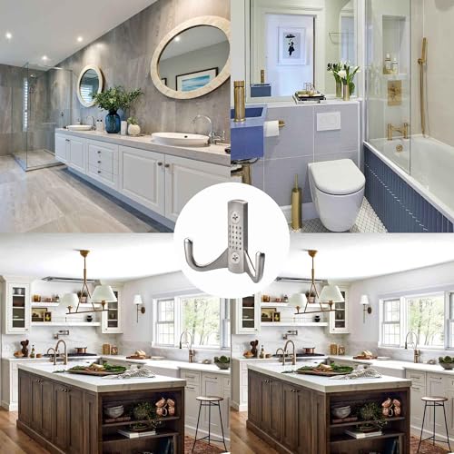 Bathroom Robe Hooks, 4 Pack Heavy Duty Wall Mounted Coat Hooks, Rustproof Metal Towel Hooks for Bathroom, Bedroom, Entryway, Double Prong Wall Hooks with Screws