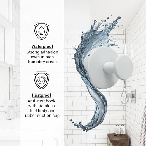 Suction Cup Hooks for Shower - 4 Pack, White - Stainless Steel, Strong Suction, No Drill, Removable Hanger, Tile Bathroom Kitchen Wall, Glass Door, Mirror Hook Hanging Robe, Towel Holder - color: White