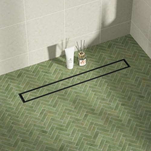 Linear Shower Drain 24", Matte Black Floor Drain with Tiled Insert Grate & Hair Strainer, 304 Stainless Steel Bathroom 2-in-1 Tiled in Drain, CUPC Certified (Matte Black, 24'') - color: Matte Black, size: 24''