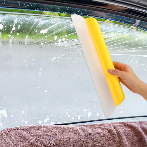 2 Pack 14 Inch Car Drying Squeegee Yellow Longer Silicone Water Squeegee Window Shower Blade Automotive Squeegees Flexible Auto T-bar Rubber Squeegees for Car Windshield Glass Bathroom Wash Tool - color: Yellow