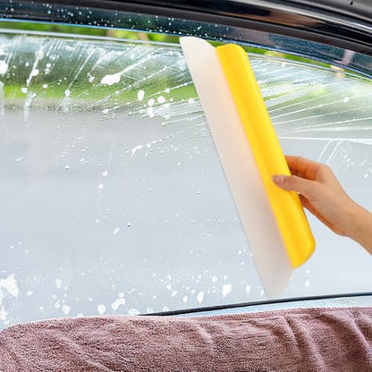 2 Pack 14 Inch Car Drying Squeegee Yellow Longer Silicone Water Squeegee Window Shower Blade Automotive Squeegees Flexible Auto T-bar Rubber Squeegees for Car Windshield Glass Bathroom Wash Tool - color: Yellow