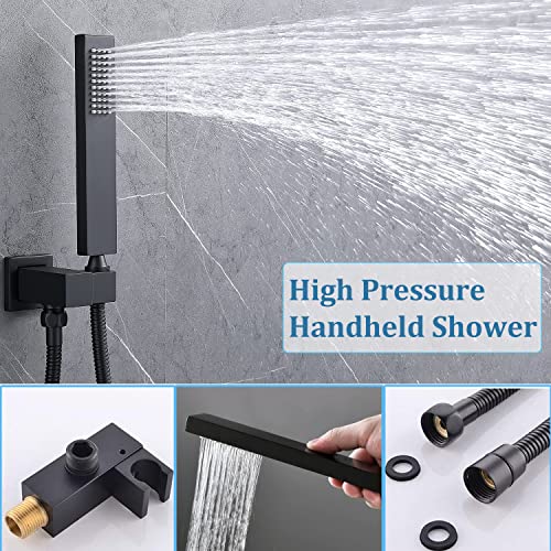 Matte Black Shower System Ceiling Shower Faucet Set with 6PCS Body Jets, 5-Function Thermostatic Shower valve,16 * 24 Inch Shower Head and Handheld Sprayer - color: Matte Black