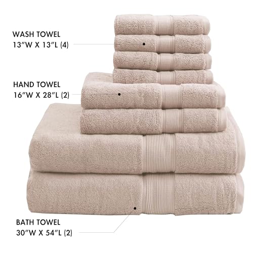 Madison Park 800GSM 100% Cotton Bathroom Bath Towel Set of 8, Blush | Long Staple, Highly Absorbent, Durable Hotel Spa Quality, Quick Dry, Double Stitched Hems, Lint Reducing, OEKO-TEX Certified - color: Blush, size: Multi-Sizes