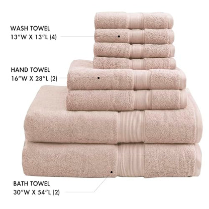 Madison Park 800GSM 100% Cotton Bathroom Bath Towel Set of 8, Blush | Long Staple, Highly Absorbent, Durable Hotel Spa Quality, Quick Dry, Double Stitched Hems, Lint Reducing, OEKO-TEX Certified - color: Blush, size: Multi-Sizes