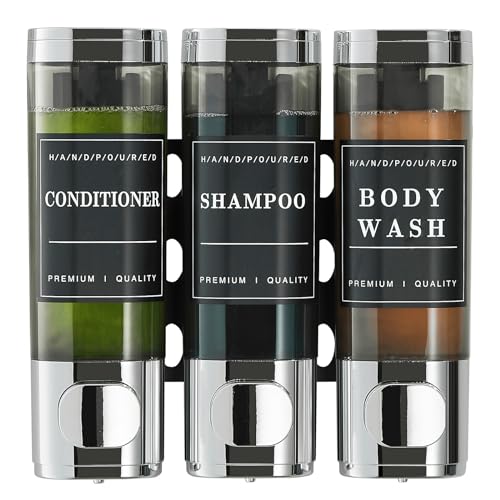 Shampoo and Conditioner Dispenser,Shower Soap Dispenser 3 Chamber No Drill Wall-Mounted Shampoo Dispenser for Shower Wall Mounted Shower Dispenser for Bathroom Hotel Large Capacity, Clear Bright - color: Clear Bright 3 Chamber