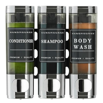 Shampoo and Conditioner Dispenser,Shower Soap Dispenser 3 Chamber No Drill Wall-Mounted Shampoo Dispenser for Shower Wall Mounted Shower Dispenser for Bathroom Hotel Large Capacity, Clear Bright - color: Clear Bright 3 Chamber