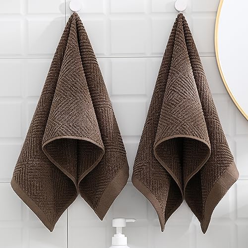 sense gnosis Chocolate Hand Towel Set of 2 Premium 100% Cotton Herringbone Striped Weave Ultra Soft Highly Absorbent Hand Towel for Bathroom 13 X 29 Inch - color: Chocolate