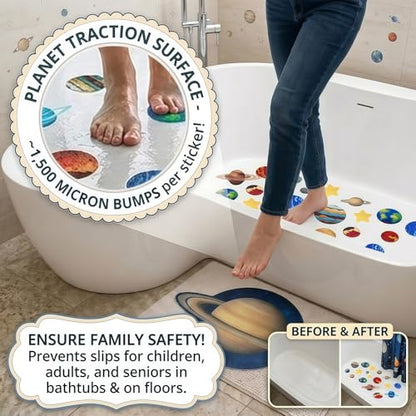 28-Piece Planet-Themed Non-Slip Bath Stickers, Custom-Designed for Family Bathrooms, Suitable for Bathtubs and Bathroom Floors (Includes Scraper) - color: Planet
