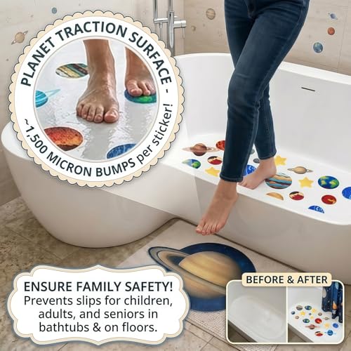 28-Piece Planet-Themed Non-Slip Bath Stickers, Custom-Designed for Family Bathrooms, Suitable for Bathtubs and Bathroom Floors (Includes Scraper) - color: Planet
