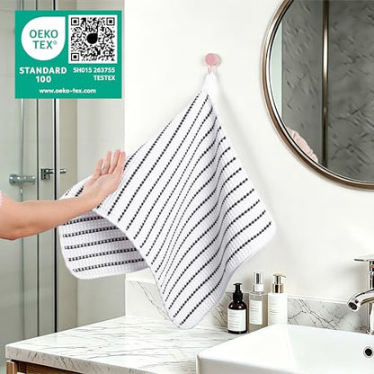POLYTE 430 GSM Poly Blend Microfiber Quick Dry Waffle Hand Towel, 16x30 in | 4 Pack, Oversize, Lint Free, Quick Dry, Hanging Loop - color: White/Black