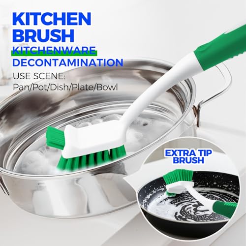 Holikme 5 Pack Cleaning Brush Scrub Brush Kitchen Brush for Floor,Green | Cleaning Brush Set for Household Use, Scrub Brush, Kitchen Brush, Tile Lines Brush for Bathroom, Floor, Tub, Shower