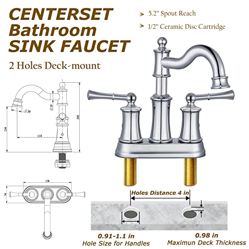 Roman Bathroom Sink Faucet Deck Mount or Wall Mount Installation Pop-up Drain Assembly with Overflow Deck Plate and Water Supply Lines Included (2 Hole Deck Mount, Chrome) - color: Chrome, style: 2 Hole Deck Mount