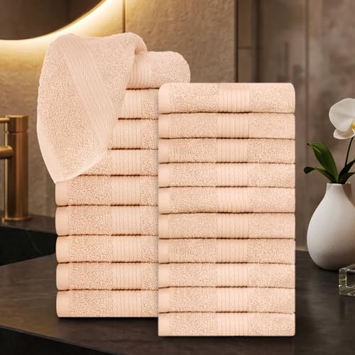 100% Cotton Washcloths 12x12 Inches, 600 GSM, Soft & Absorbent, Durable, Set of 20, Beige - color: Beige, size: Washcloth Set of 20