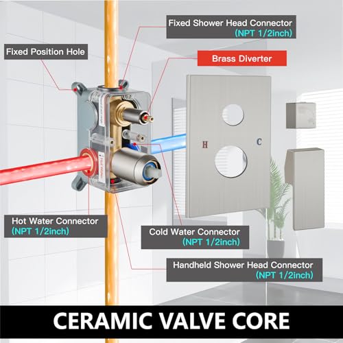 Midanya Shower Faucet Set with Handheld Sprayer,10 Inch,Brushed Nickel | Rough-in Shower Valve and Trim Kit Included,Square Rain Head,Wall Mount Shower System,All Metal,Bathroom - color: Nickel, size: 10 Inch