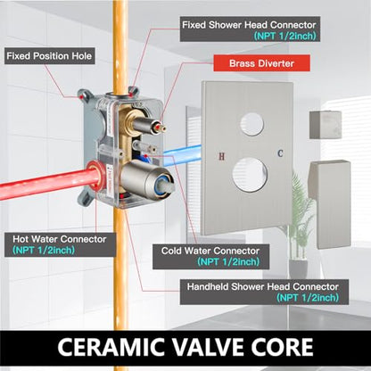Midanya Shower Faucet Set with Handheld Sprayer,10 Inch,Brushed Nickel | Rough-in Shower Valve and Trim Kit Included,Square Rain Head,Wall Mount Shower System,All Metal,Bathroom - color: Nickel, size: 10 Inch